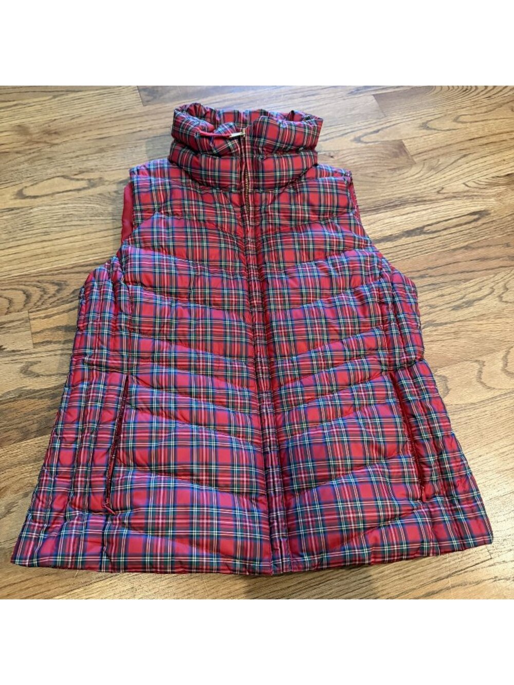 Talbots Womens Red Plaid Puffer Vest Size Small Petite